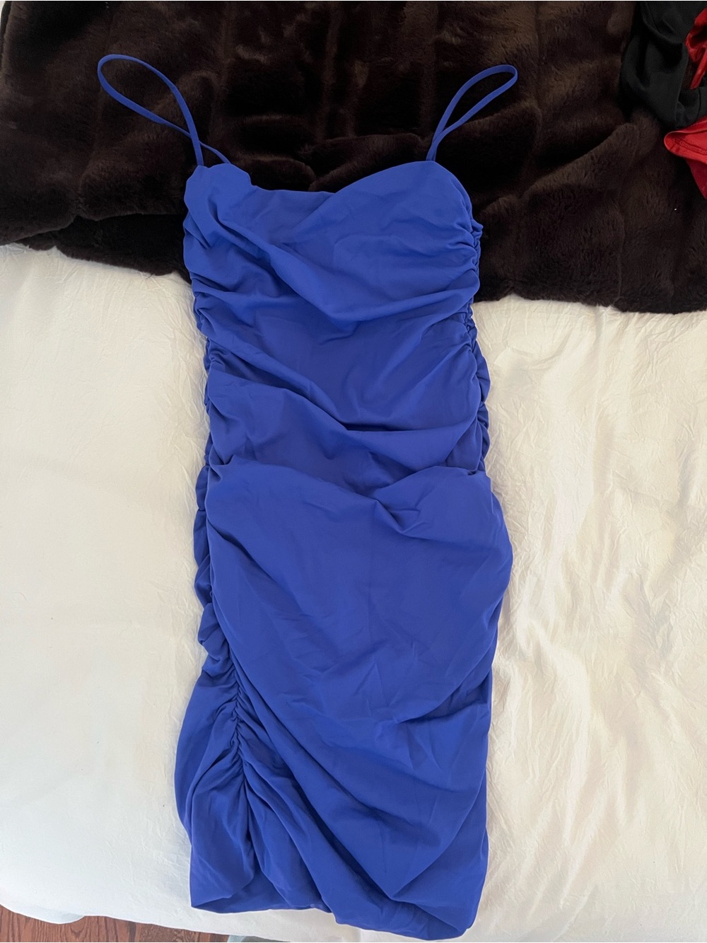 Babaton Royal Blue Ruched Spaghetti Strap Dress